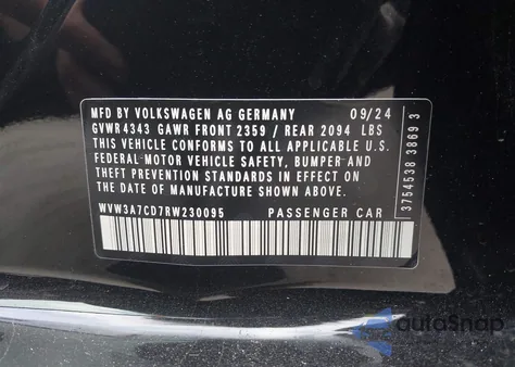 2024 Volkswagen Golf Gti 2.0T Se z USA, uszkodzony, nr VIN WVW3A7CD7RW230095